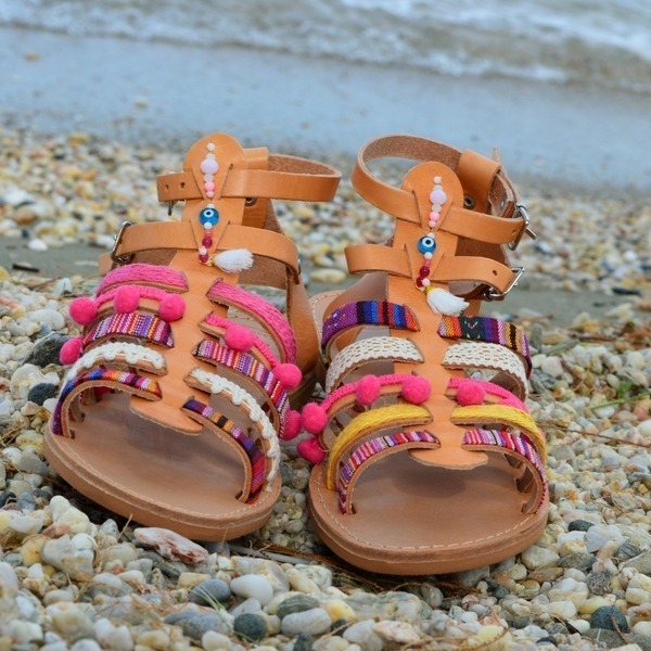 Boho Style Summer Sandal Νο 38 - πολύχρωμο, δαντέλα, καλοκαίρι, με φούντες, σανδάλι, χειροποίητα, χάντρες, boho, ethnic - 2
