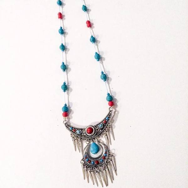 Bohemian statement necklace. - μακρύ, boho, ροζάριο, ethnic - 3