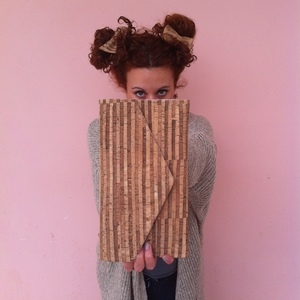 Φάκελος Φελλός "Brown Cork Stripes" - βαμβάκι, μοναδικό, μοντέρνο, γυναικεία, φάκελοι, τσάντα, χειροποίητα, boho, φελλός, χειρός, βραδινές, μικρές, φθηνές - 3