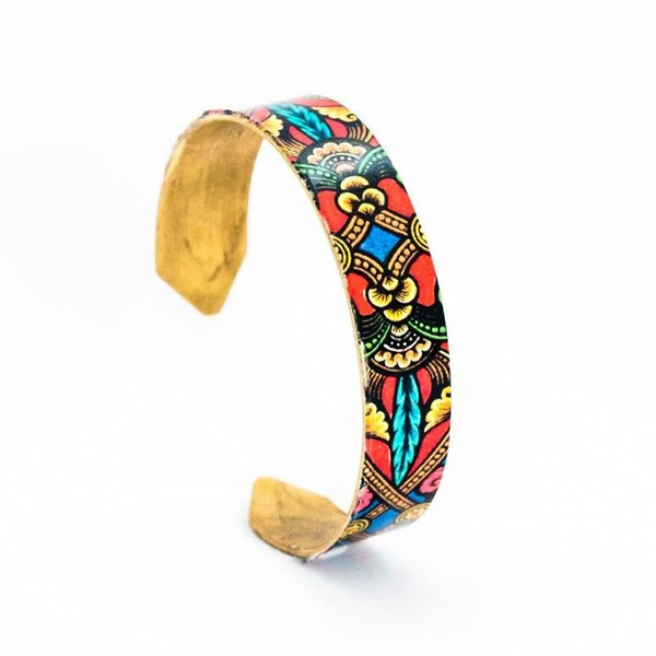 Barcelona collection bracelet, Χειροποιήτο βραχιόλι απο ορείχαλκο επιχρυσωμένο με πολύχρωμα μοτίβα από βαρκελωνέζικα πλακάκια - handmade, πολύχρωμο, fashion, ορείχαλκος, σμάλτος, χειροποίητα, ethnic