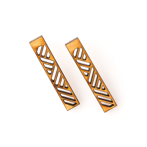 Ξύλινα Μακριά Σκουλαρίκια - Ethnic Earrings - ξύλο, επάργυρα, γεωμετρικά σχέδια, χειροποίητα, καρφωτά, boho, ethnic - 2