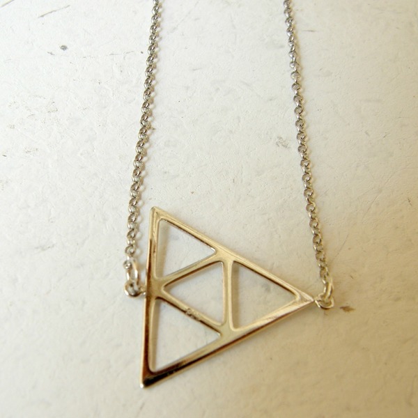 Xoutou's Silver Line Pendant Triangle - αλυσίδες, επιχρυσωμένα, ασήμι 925, μακρύ, αδιάβροχο, κολιέ, γεωμετρικά σχέδια, αξεσουάρ, must αξεσουάρ, κοντά, κρεμαστά - 3