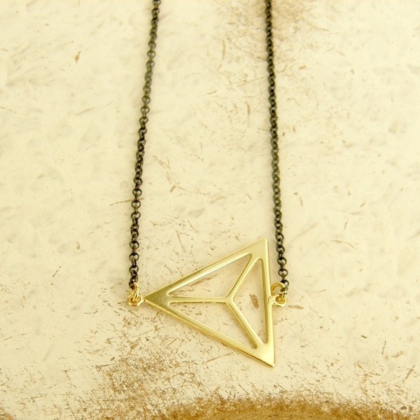 Xoutou's Silver Line Pendant Triangle - αλυσίδες, επιχρυσωμένα, ασήμι 925, μακρύ, αδιάβροχο, κολιέ, γεωμετρικά σχέδια, αξεσουάρ, must αξεσουάρ, κοντά, κρεμαστά - 4