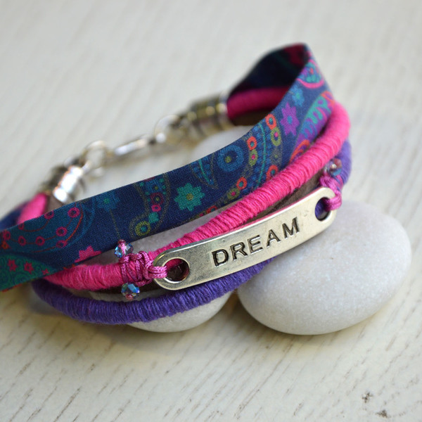 Liberty Bracelet Dream - ύφασμα, βαμβάκι, γυναικεία, ταυτότητες, μέταλλο, χειροποίητα
