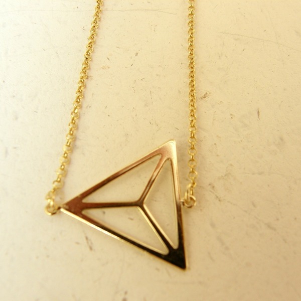 Xoutou's Silver Line Pendant Triangle - αλυσίδες, επιχρυσωμένα, ασήμι 925, μακρύ, αδιάβροχο, κολιέ, γεωμετρικά σχέδια, αξεσουάρ, must αξεσουάρ, κοντά, κρεμαστά - 5
