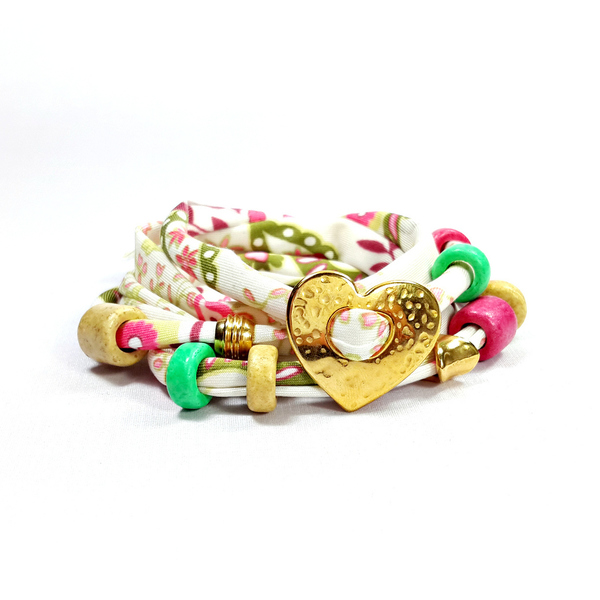 Colorful lycra bracelet-necklace! - ύφασμα, ύφασμα, chic, πολύχρωμο, fashion, ελαστικό, καλοκαιρινό, charms, μοναδικό, μοντέρνο, γυναικεία, επιχρυσωμένα, επιχρυσωμένα, χάντρες, φλοράλ - 2