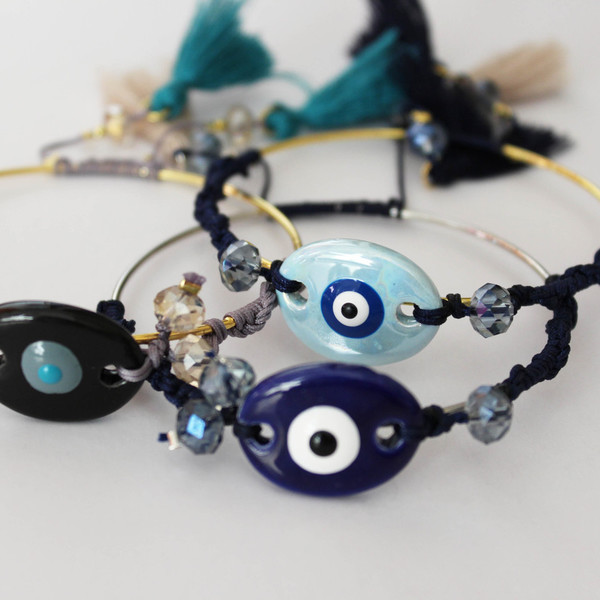 Βραχιόλι Κεραμικό μάτι μπλε με μακραμέ - chic, γυαλί, κρύσταλλα, μακραμέ, κεραμικό, μέταλλο, ethnic - 4