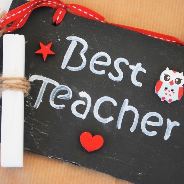 Μαυροπίνακας Best teacher - ξύλο, δώρο, σχολικό - 2
