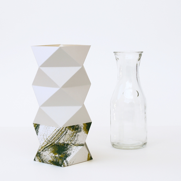 origami χάρτινο μεταξοτυπημένο βάζο με γυαλινο δοχείο - διακοσμητικό, χαρτί, βάζα & μπολ, διακόσμηση, γεωμετρικά σχέδια