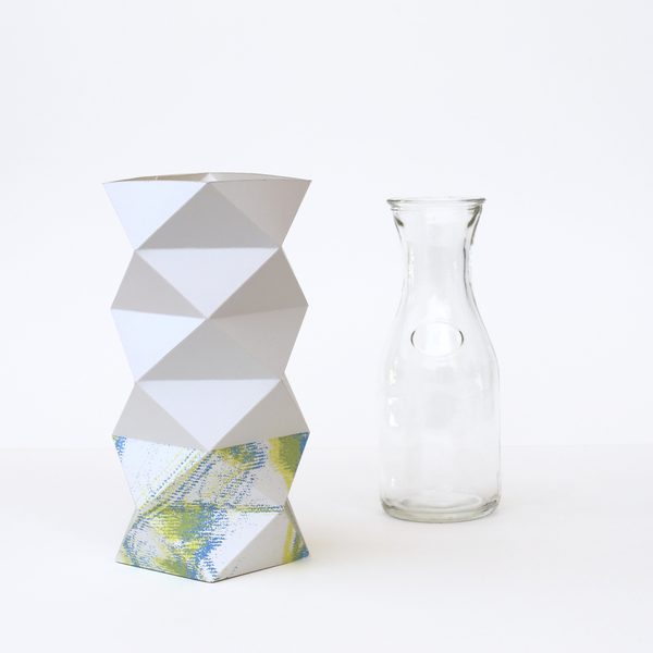 origami χάρτινο μεταξοτυπημένο βάζο με γυαλινο δοχείο - διακοσμητικό, χαρτί, βάζα & μπολ, διακόσμηση, γεωμετρικά σχέδια