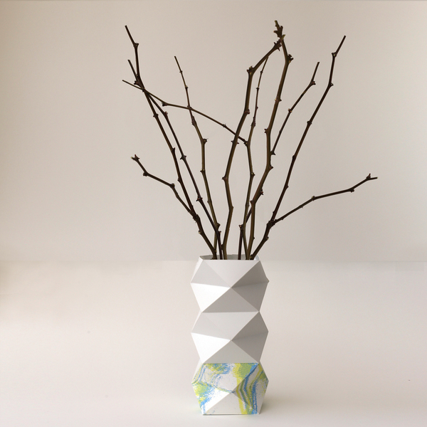 origami χάρτινο μεταξοτυπημένο βάζο με γυαλινο δοχείο - διακοσμητικό, χαρτί, βάζα & μπολ, διακόσμηση, γεωμετρικά σχέδια - 3
