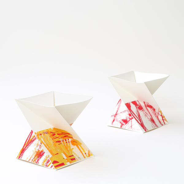 origami σετ δύο χάρτινων μεταοτυπημένων μπολ - διακοσμητικό, χαρτί, βάζα & μπολ, διακόσμηση, γεωμετρικά σχέδια - 2