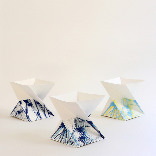 origami σετ τριών χάρτινων μεταξοτυπημένων μπολ - διακοσμητικό, χαρτί, διακόσμηση, γεωμετρικά σχέδια