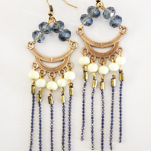 Ethnic Chic Earrings - αλυσίδες, κρύσταλλα, μέταλλο - 2