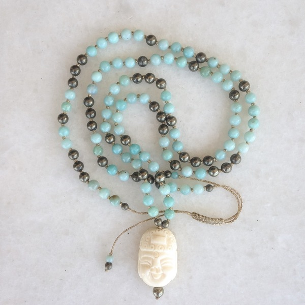 Buddha Amazonite necklace - ημιπολύτιμες πέτρες, handmade, καλοκαιρινό, μοναδικό, χειροποίητα, boho