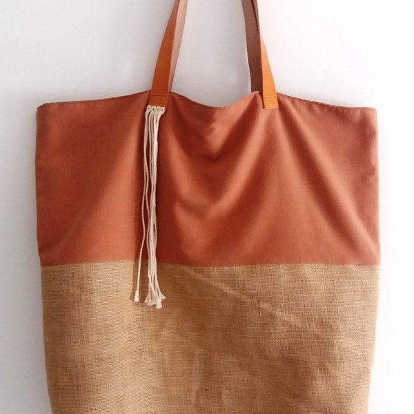 All day bag - δέρμα, βαμβάκι, ώμου, customized, χειροποίητα, θαλάσσης