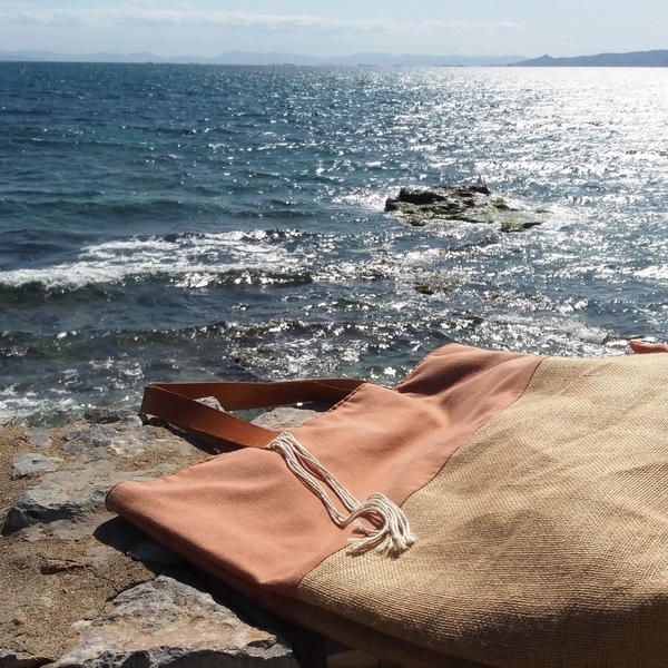 All day bag - δέρμα, βαμβάκι, ώμου, customized, χειροποίητα, θαλάσσης - 2