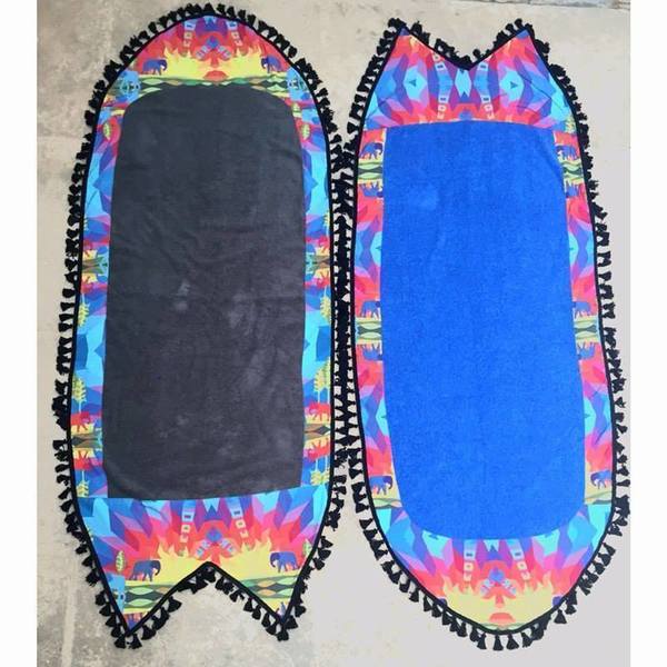 Surfboard Elephants beach towel with original print painted by Lara Melachrinou - πολύχρωμο, χρωματιστό, μοναδικό, πίνακες & κάδρα, πετσέτα - 2