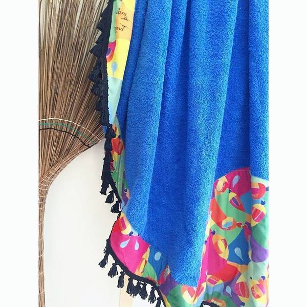 Roundie Beach Towel with original print painted by Lara Melachrinou. - πολύχρωμο, χρωματιστό, μοναδικό, μοντέρνο, πίνακες & κάδρα, πετσέτα - 3