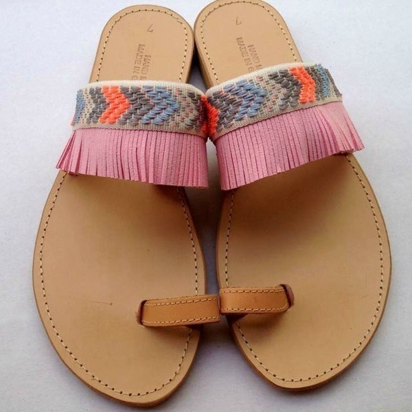 Boho sandals with neon cord - δέρμα, ύφασμα, καλοκαιρινό, σανδάλι, boho - 3