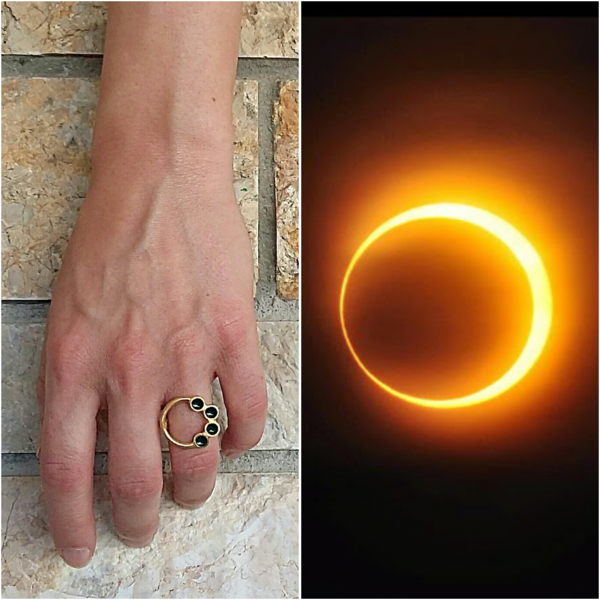 Eclipse ring-Επιχρυσωμένο Δαχτυλίδι Από Ασήμι 925 με Σμάλτο - χρωματιστό, επιχρυσωμένα, ασήμι 925, σμάλτος, γεωμετρικά σχέδια, χειροποίητα, minimal, βεράκια, μεγάλα - 4