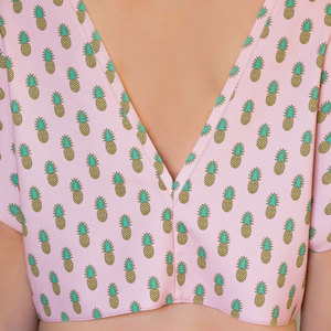 Crop top, pineapple crop top, women blouse, lounge top, V back top, open back top, summer crop top, pink blouse