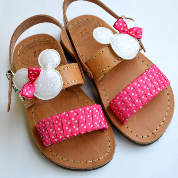 Handmade baby sandal Minnie Pink - κορδέλα, σανδάλια, χειροποίητα, φλατ