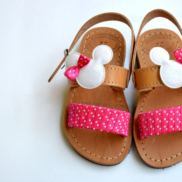 Handmade baby sandal Minnie Pink - κορδέλα, σανδάλια, χειροποίητα, φλατ - 2