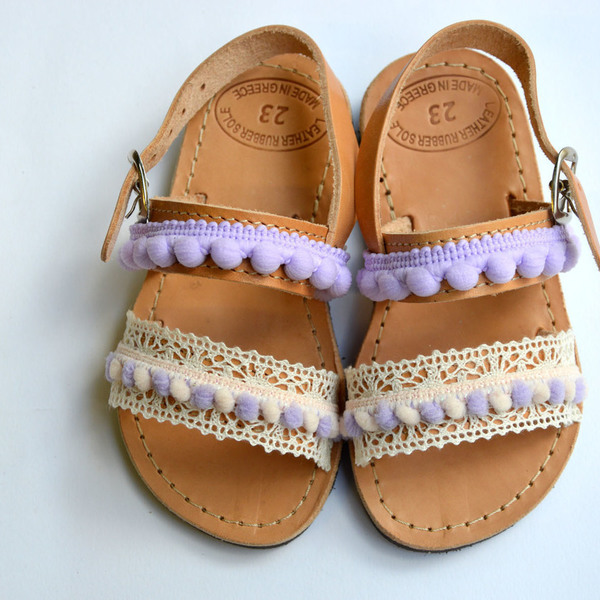 Handmade baby sandal purpple - δαντέλα, σανδάλια, χειροποίητα