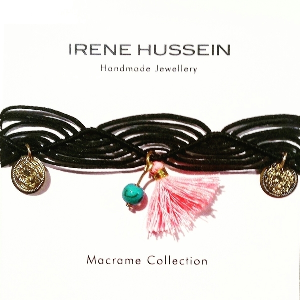 Gemstone Macramé Bracelet - ημιπολύτιμες πέτρες, φλουρί, με φούντες, μακραμέ, κορδόνια, ethnic, αυξομειούμενα