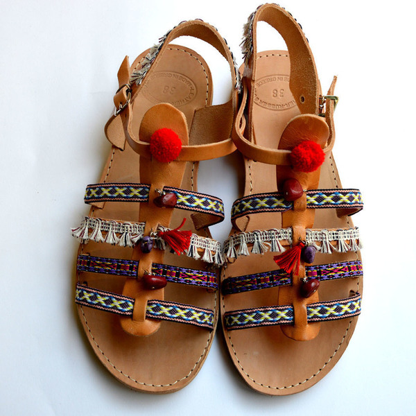 Handmade ethnic sandal purpple - δέρμα, καλοκαιρινό, σανδάλι, χειροποίητα, boho - 2