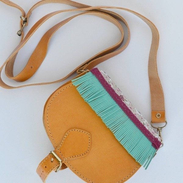 Mini Veraman Fringe Leather Bag - δέρμα, ύφασμα, πολύχρωμο, δαντέλα, καλοκαιρινό, τσάντα, χειροποίητα, romantic, ethnic, κρόσσια - 4