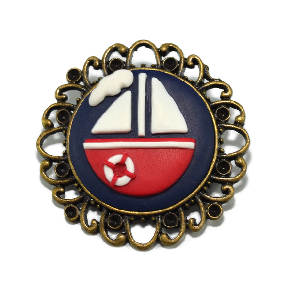 Sailboat marine brooch - καλοκαιρινό, καλοκαίρι, πηλός, μπρούντζος