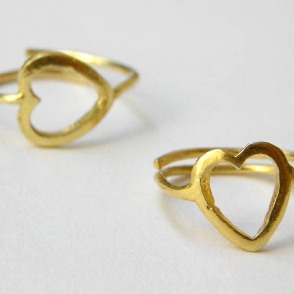 Heart rings - handmade, charms, μοναδικό, μοντέρνο, επιχρυσωμένα, επιχρυσωμένα, ορείχαλκος, καρδιά, επάργυρα, midi, δαχτυλίδι, χειροποίητα, minimal, βεράκια, αυξομειούμενα - 3