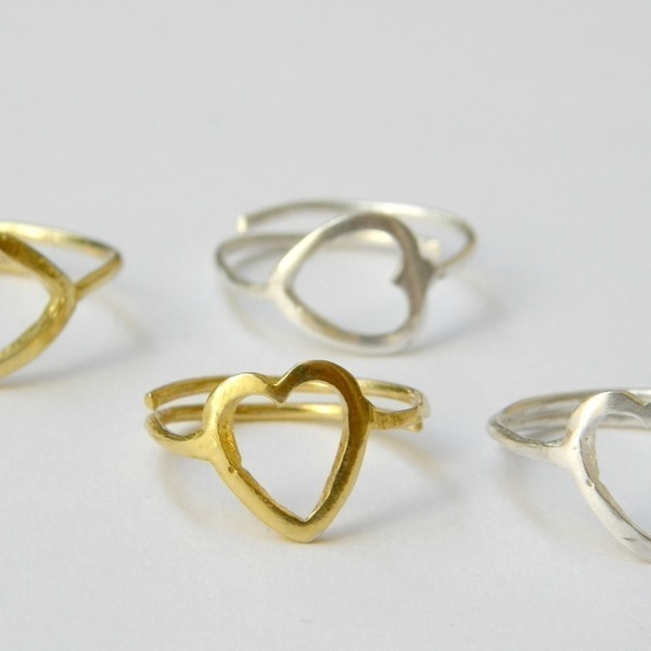 Heart rings - handmade, charms, μοναδικό, μοντέρνο, επιχρυσωμένα, επιχρυσωμένα, ορείχαλκος, καρδιά, επάργυρα, midi, δαχτυλίδι, χειροποίητα, minimal, βεράκια, αυξομειούμενα - 2