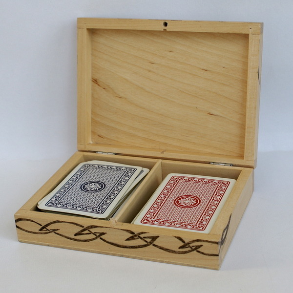 Ξύλινο κουτί για δύο τράπουλες - ξύλο, δώρο, κουτί, χειροποίητα, φελλός - 3