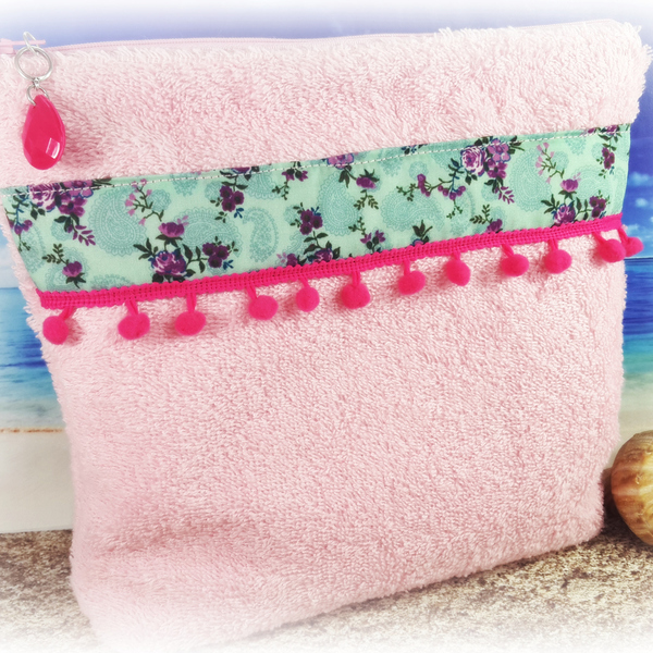 Sunscreen towel pouch-Νεσεσέρ παραλίας - ύφασμα, ύφασμα, πετσέτα, χειροποίητα - 4