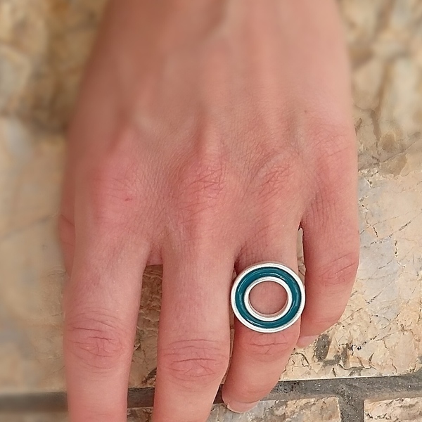 Wheel ring-Ασημένιο Δαχτυλίδι Κύκλος Με Σμάλτο - χρωματιστό, charms, επιχρυσωμένα, ασήμι 925, κύκλος, minimal, βεράκια, μεγάλα - 2