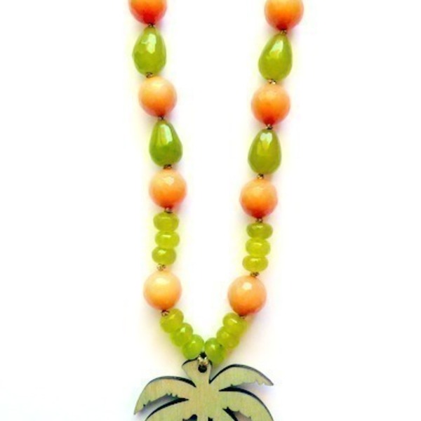 Hawaii ( jade semi precious stones) - statement, ημιπολύτιμες πέτρες, handmade, ξύλο, καλοκαιρινό, charms, κερωμένα κορδόνια, μοντέρνο, καλοκαίρι, νεφρίτης, μακρύ, χειροποίητα, romantic, boho, ethnic, κρεμαστά - 4
