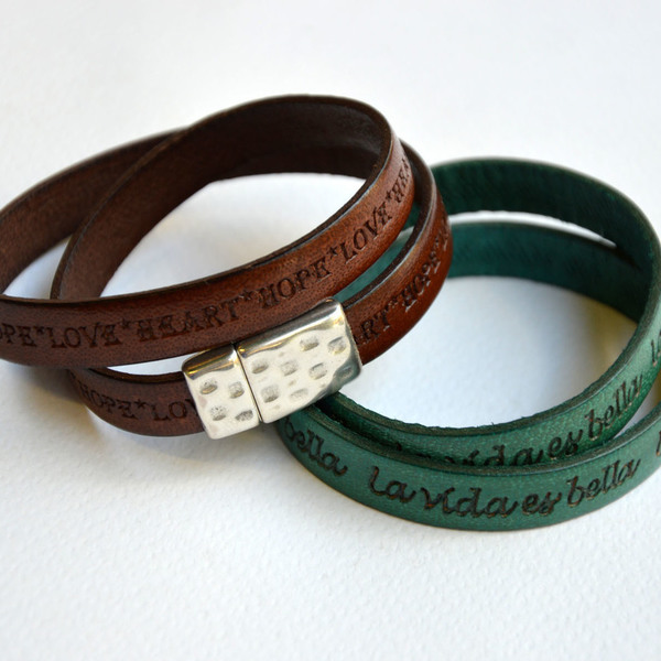 Handmade leather bracelets - δέρμα, χειροποίητα, personalised, σταθερά, πολύσειρα - 2