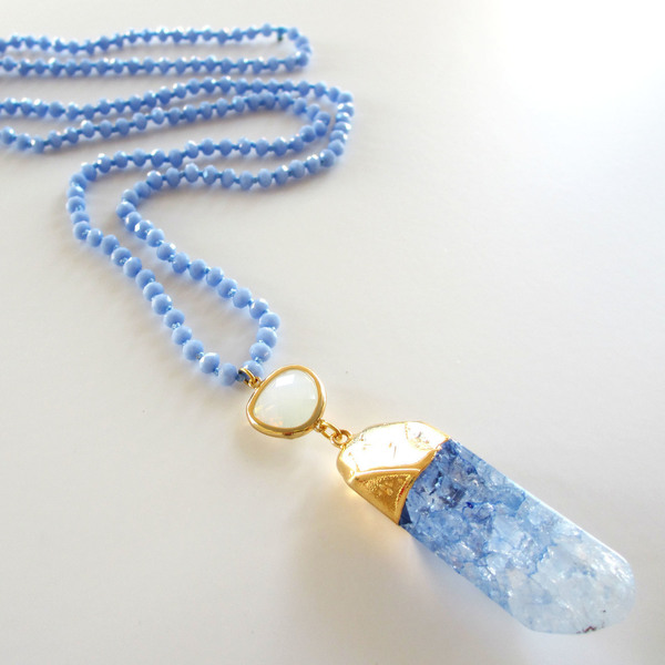 Blue Long Agate Rosary - αχάτης, chic, fashion, καλοκαιρινό, ιδιαίτερο, μοναδικό, κρύσταλλα, φεγγάρι, κορδόνια