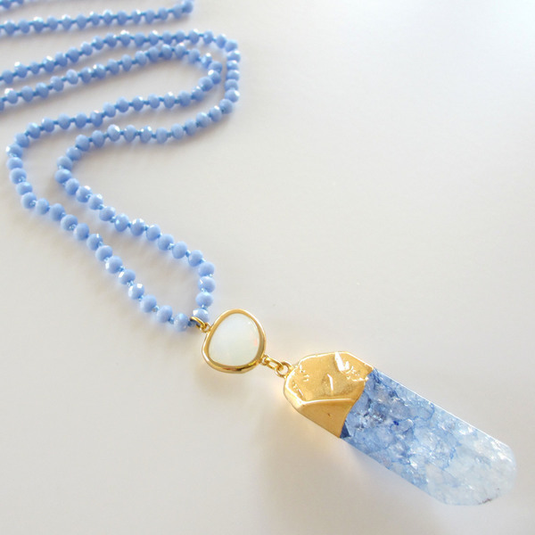 Blue Long Agate Rosary - αχάτης, chic, fashion, καλοκαιρινό, ιδιαίτερο, μοναδικό, κρύσταλλα, φεγγάρι, κορδόνια - 2