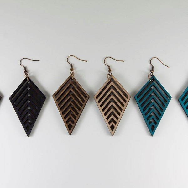 Ξύλινα Μακριά Σκουλαρίκια - Ethnic Earrings - handmade, ξύλο, γεωμετρικά σχέδια, χειροποίητα, boho, ethnic, μπρούντζος, κρεμαστά - 4