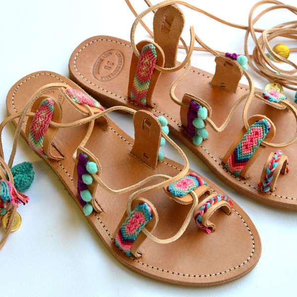 Handmade friendship sandals pastel - κορδέλα, pom pom, κορδόνια, boho - 2