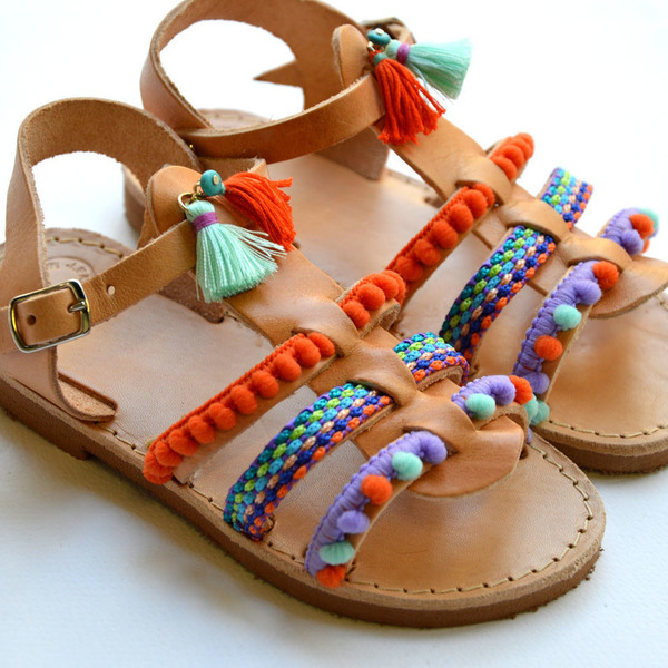 Handmade baby sandal gladiator pastel - κορδέλα, καλοκαιρινό, pom pom, σανδάλια, boho, φλατ - 2