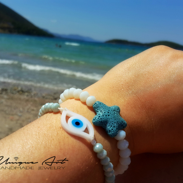 Lava starfish bracelet - καλοκαιρινό, charms, μοντέρνο, γυναικεία, λάβα, κρύσταλλα, αστέρι, αδιάβροχο, χάντρες, αστερίας, αυξομειούμενα - 2