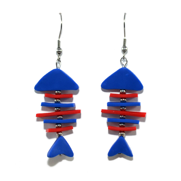 Fishbone earrings - καλοκαιρινό, καλοκαίρι, ψάρι, πηλός, μέταλλο