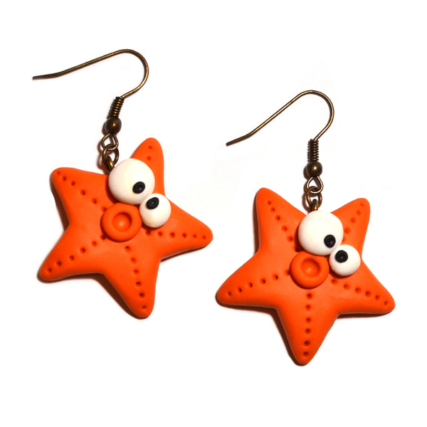 Starfish earrings - καλοκαιρινό, καλοκαίρι, αστέρι, πηλός