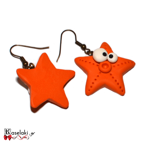 Starfish earrings - καλοκαιρινό, καλοκαίρι, αστέρι, πηλός - 2