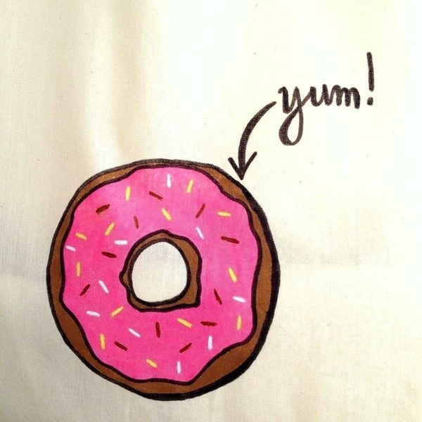 Donut canvas tote - βαμβάκι, ζωγραφισμένα στο χέρι, ώμου - 2